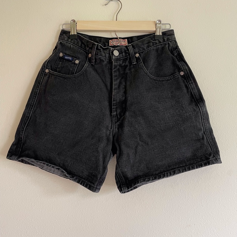 Vintage Guess High Waisted Black Jean Shorts